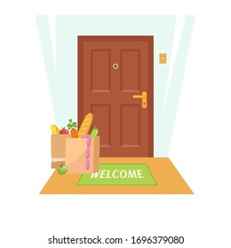 Contactless delivery during the quarantine period. Shopping for products online. Vector illustration
