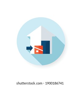 Icono plano de entrega sin contacto. Nuevo concepto normal. El distanciamiento social y el autoaislamiento. Compras en línea. Nueva vida después del brote de covid19. Tiempo pandémico.Ilustración vectorial de color aislada con sombra