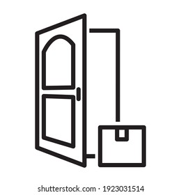 Contactless delivery. Linear icon of front door and package box.