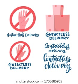 Contactless delivery sign and symbol. Delivery left at the door during the quarantine. Control Epidemic Prevention measures of coronavirus. Crossed out hand palm. Vector flat Illustratio