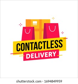 Contactless delivery. Vector concept of contact free to protect form covid-19 or coronavirus quarantine when ordering goods. Secure online shopping. 