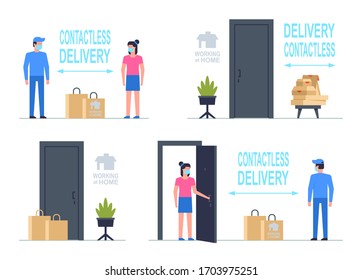 Contactless delivery. Working at home. Flat Style. isolated on white background