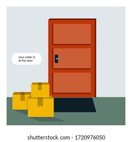 Contactless delivery of your order. Your order is at the door. Boxes with the order near the door.