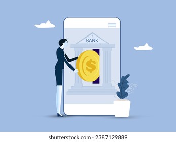Contactless direct payment using smart phone application and bank account credit card data. Concept people using their phones as electronic wallet. vector illustrator.
