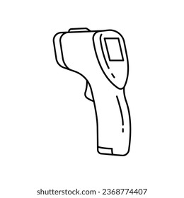 Termómetro de sensor infrarrojo sin contacto para la comprobación de la temperatura corporal. Termómetro láser. ícono termopistola, temperatura, cheque, cuerpo, fiebre. Ilustración vectorial. Diseño en fondo blanco. EPS10