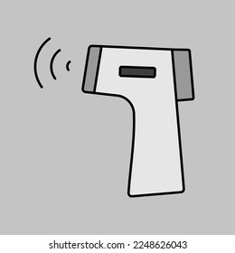 Icono de escala de grises del vector del termómetro infrarrojo sin contacto. Signo de apoyo médico y médico. Símbolo gráfico para diseño de aplicaciones y sitios web médicos, logotipo, aplicación, interfaz de usuario