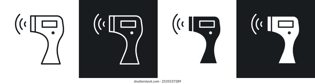 Conjunto de iconos de Vector de termómetro infrarrojo sin contacto en blanco y negro. Ilustración EPS 10