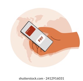 kontaktloses mobiles Zahlungskonzept. Handy in der Hand vor dem Hintergrund des Planeten. Online-Zahlung.