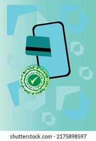Contactless mobile payment concept with smartphone. Vector illustration of a credit card and green checkmark for secure online banking, digital wallet and e-commerce success.