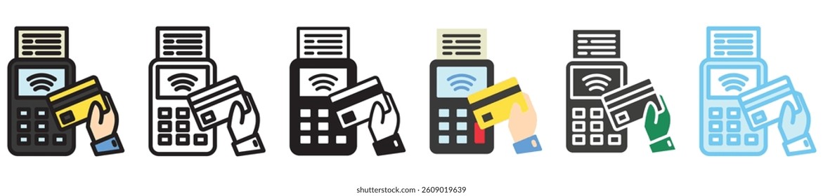 Contactless multi style, mini illustration icon set. outline, flat, glyph, line color, UI, UX, app and web, digital or print. vector EPS 10 related to payment service, economy, ecommerce, market