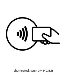 Contactless NFC payment line icon in black, RFID credit card, wireless pay simple minimalistic illustration. Trendy flat for app, graphic design, minimal infographic, web site, ui, ux. Vector EPS 10