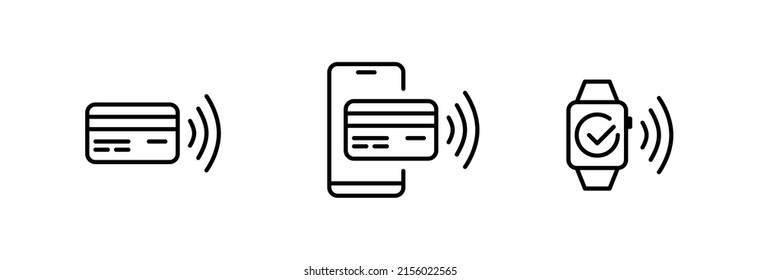 Contactless NFC payment methods icons. Pixel perfect, editable stroke line art