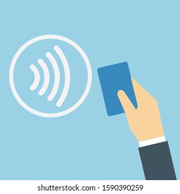 Contactless Nfc Wireless Pay Sign Logo. Credit Card Nfc Payment Vector Concept