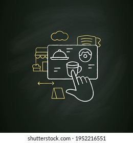 Contactless ordering chalk icon. Ordering food at distance. Online order. Regulation through covid19. Restaurants new normal concept.Isolated vector illustration on chalkboard