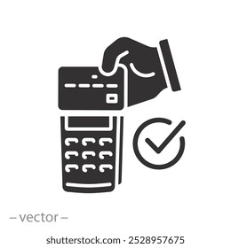 contactless pay, cashless payment icon, bank credit card, view pos terminal, retail buy, flat illustration