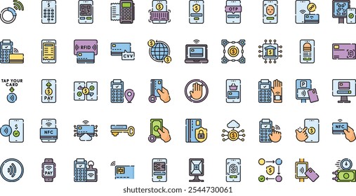 Iconos de pago sin contacto Colección de iconos vectoriales de alta calidad con trazo editable. Ideal para Profesional y Proyectos Creativos.