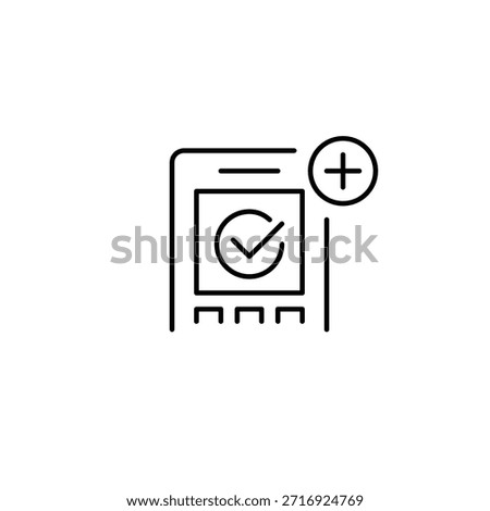 Contactless payment approved and plus symbol. Scan verified. Pixel perfect, editable stroke vector icon