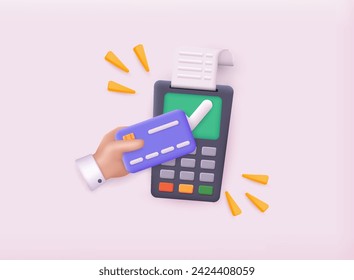 Contactless payment. Business financial conceptt. 3D Web Vector Illustrations.