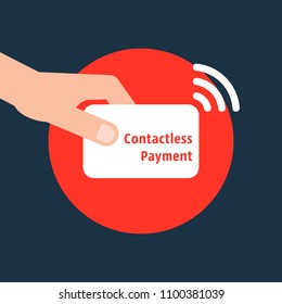 contactless payment by credit card. concept of noncontact and non-cash banking or paying in store and fast selling without contact. cartoon style modern iot logo graphic art design element