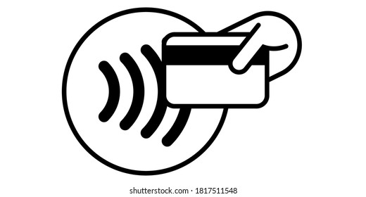 Contactless payment card icon, NFC pay vector logo. Smart card or key pass, contactless payment paypass or paywave tap and touch hand sign