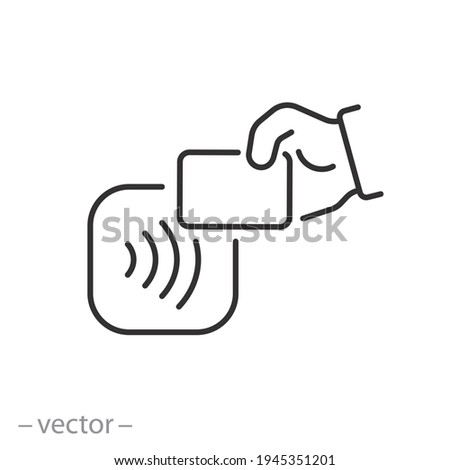 contactless payment card icon, nfc, wireless pay, cashless rfid, credit pos, linear sign isolated on white background - editable illustration eps10