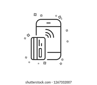 Contactless payment card line icon. Phone money sign. Mobile device symbol. Geometric shapes. Random cross elements. Linear Contactless payment icon design. Vector