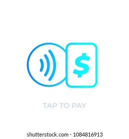 Contactless payment with card, tap to pay, vector