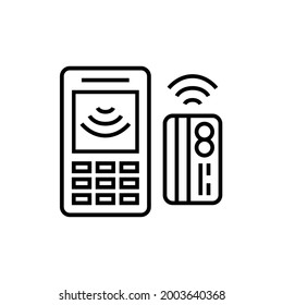 Contactless payment checkout icons. Terminal and credit card. Pixel perfect. Editable stroke