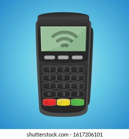 Contactless payment, communication technology. POS Terminal. Wi fi mobile pay. Wireless bank, mobile, NFC, credit card payments. Vector illustration of EPS 10.