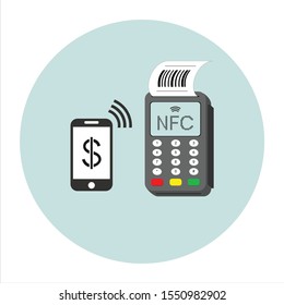 Contactless payment concept with credit card and Pos device POS terminal. Smartphone. Wireless wifi sign. NFC and mobile contactless payments.