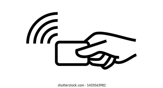 Contactless payment, credit card and hand pay pass logo. Vector wireless NFC and contactless pay wave POS terminal icon