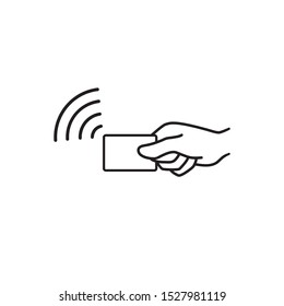 Contactless Payment, Credit Card And Hand Tap Pay Wave Logo. Vector Wireless NFC And Contactless Pay Pass Icon