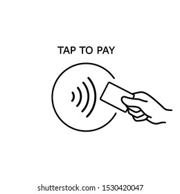 Contactless payment, credit card and hand tap pay wave logo. Vector wireless NFC and contactless pay pass icon