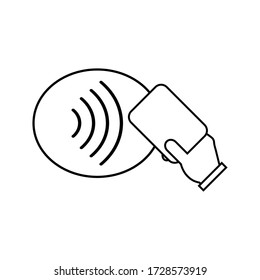 Contactless payment, credit card and hand tap pay wave logo. 