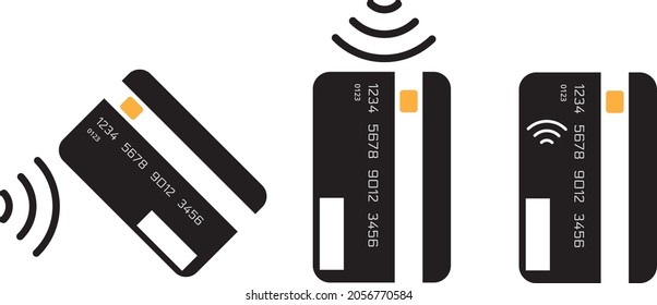 Contactless payment, credit card and hand tap pay wave logo. Vector wireless NFC and contactless pay pass icon
