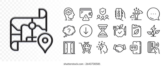 Contactless payment, Cross sell and Emergency call line icons for web app. Glare of light effect. Message icon. Pack of Brain working, Vegetarian food, Map pictogram icons. Vector