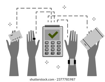 Contactless payment. Customers using contactless payment. Payments in a store, restaurant. Benefits of contactless payment. Touch free payments