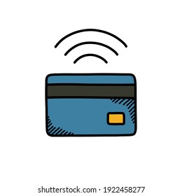 contactless payment doodle icon, vector illustration