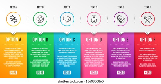 Contactless payment, Face id and Call center icons simple set. Refresh bitcoin, Synchronize and Spanner tool signs. Financial payment, Identification system. Business set. Infographic template