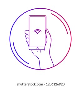 Contactless payment flat vector icons. Hand with smart watch. Gradient color.