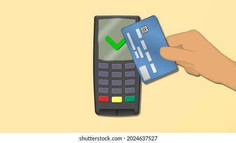 Contactless payment. Hand with a credit card. Wireless credit card payment. Vector illustration.