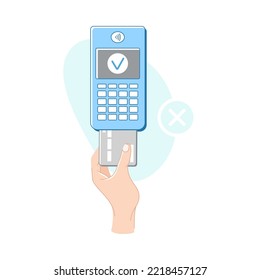 Contactless Payment with Hand Paying with Plastic Card Vector Illustration