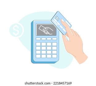 Contactless Payment with Hand Paying with Plastic Card Vector Illustration