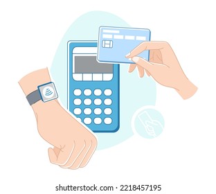 Contactless Payment with Hand Paying with Plastic Card Vector Illustration