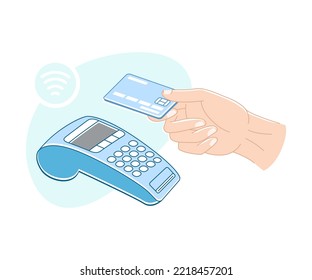Contactless Payment with Hand Paying with Plastic Card Vector Illustration