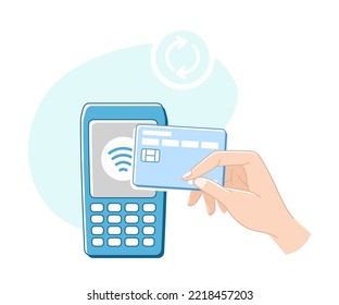 Contactless Payment with Hand Paying with Plastic Card Vector Illustration