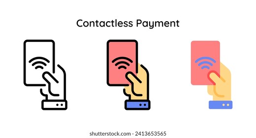 Icono de pago sin contacto. Símbolo de vectores de tarjetas NFC de mano. Pago con tarjeta NFC.