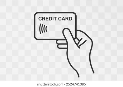 Contactless payment icons, credit card and hand tap pay wave.  Wireless NFC and contactless pay pass icons set. Vector illustration image. Isolated on background.