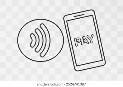 Ícones de pagamento sem contato, cartão de crédito e toque de mão onda de pagamento.  Ícones NFC sem fio e pay-pass sem contato definidos. Imagem de ilustração vetorial. Isolado no plano de fundo.