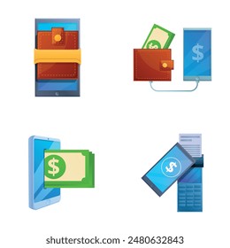 Contactless payment icons set cartoon vector. Financial transaction online. Money online, digital wallet